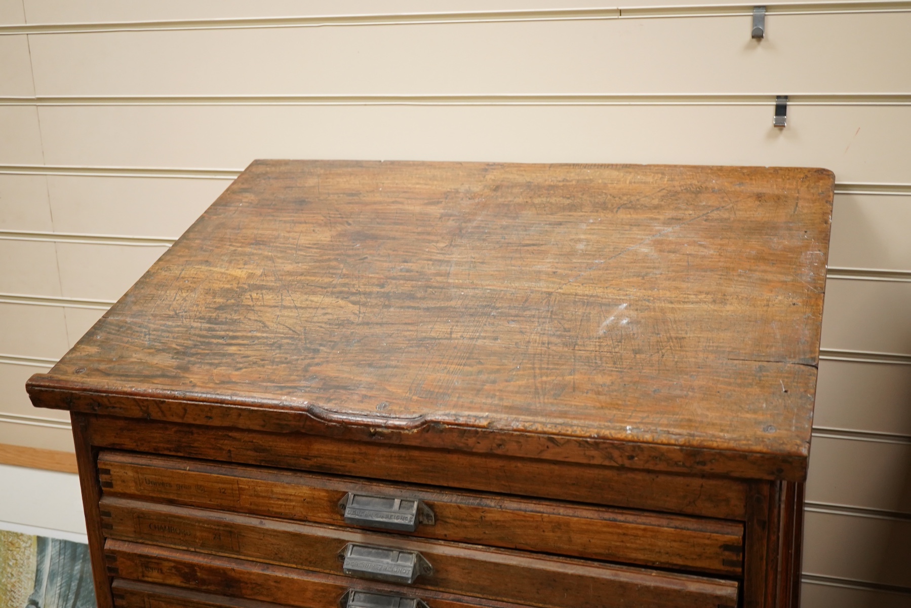 An early 20th century, French Deberny et Peignot oak collector’s cabinet, 120cm high